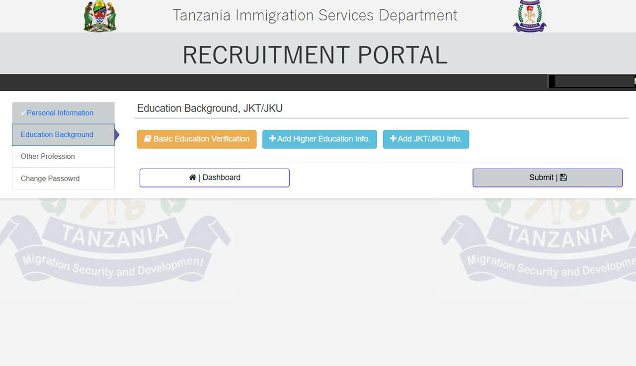 Mfumo wa Maombi ya Ajira Uhamiaji Recruitment Portal 