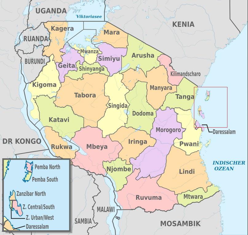 Map Of Tanzania Showing The National Boundaries.